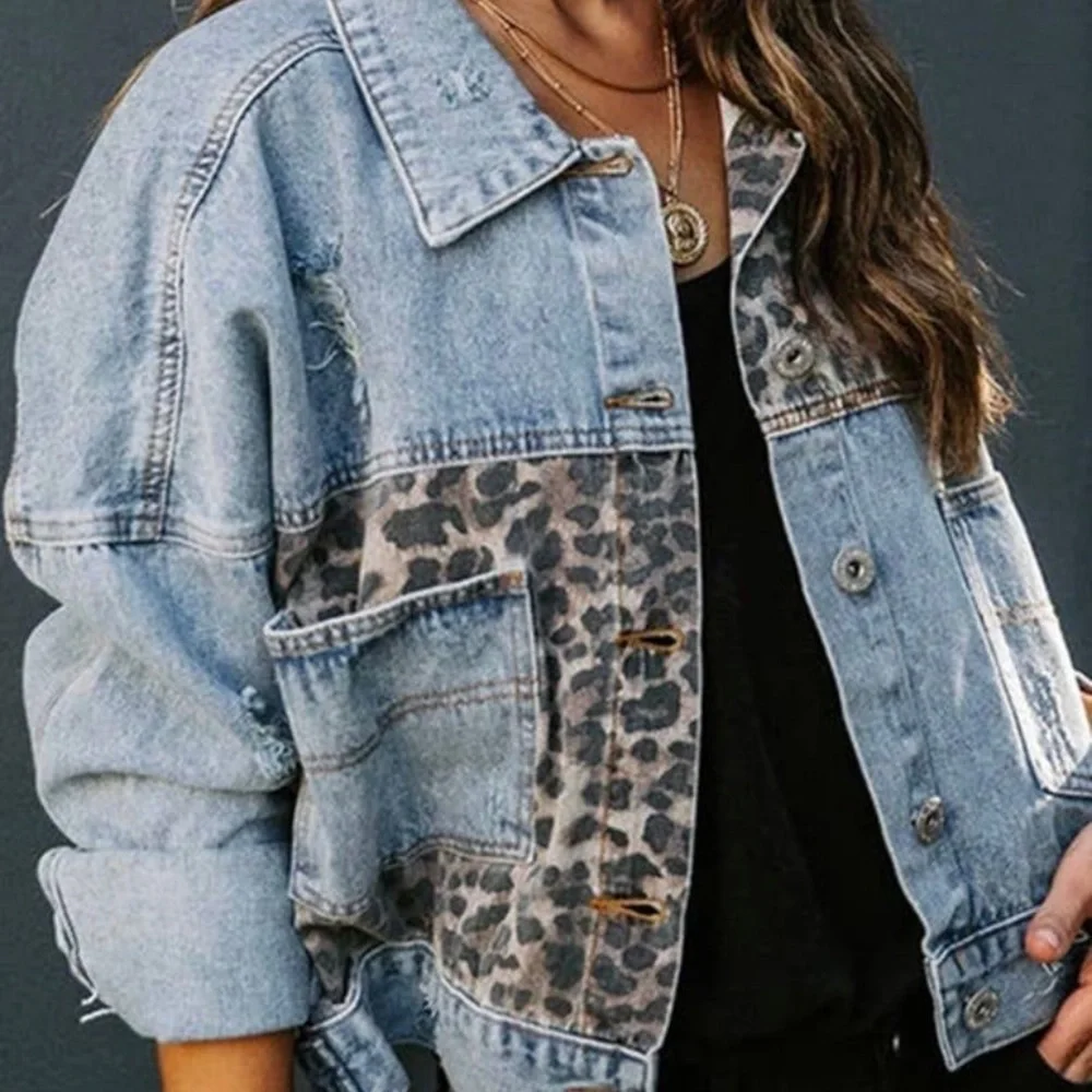 Leopard Denim Jacket - Picture 1 of 2
